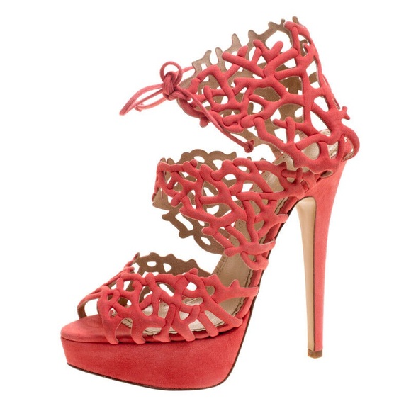 Charlotte Olympia Coral Laser Cut Suede Goodness Gracious Reef Platform Sandals - Picture 2 of 3